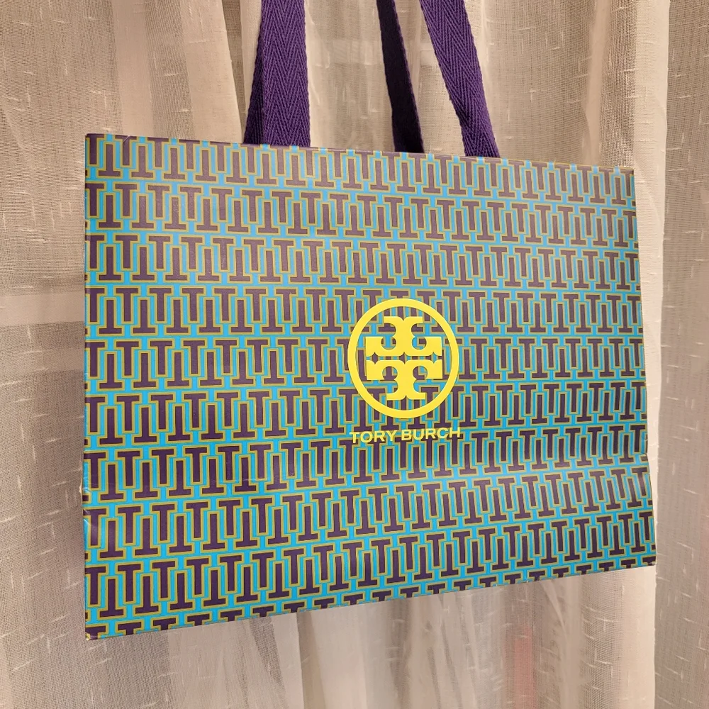 Tory Burch Shopping Bag Teal, Purple, & Neon Yellow Green